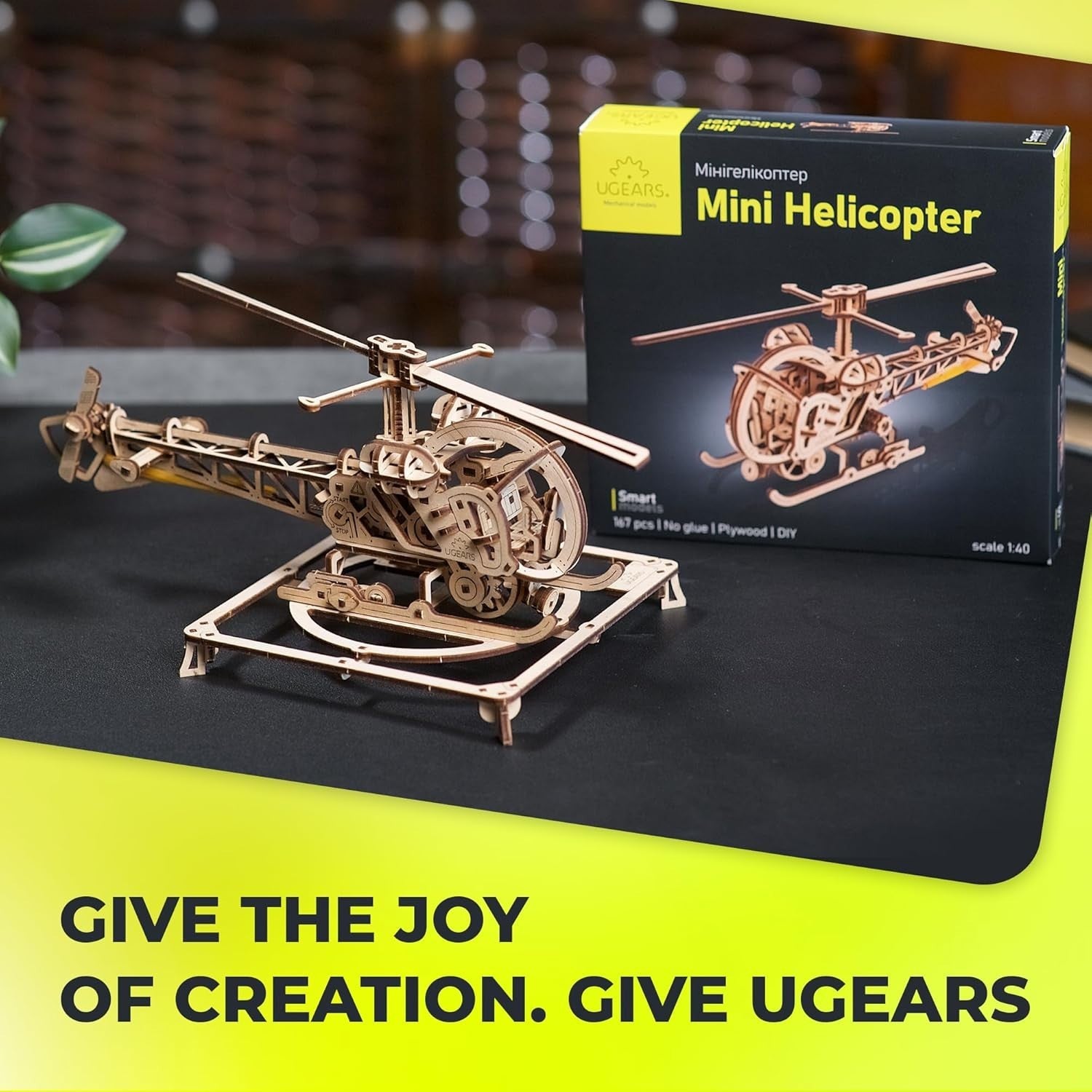 3D Wooden Helicopter Puzzle Model Kit – DIY Brain Teaser, 167 Pieces