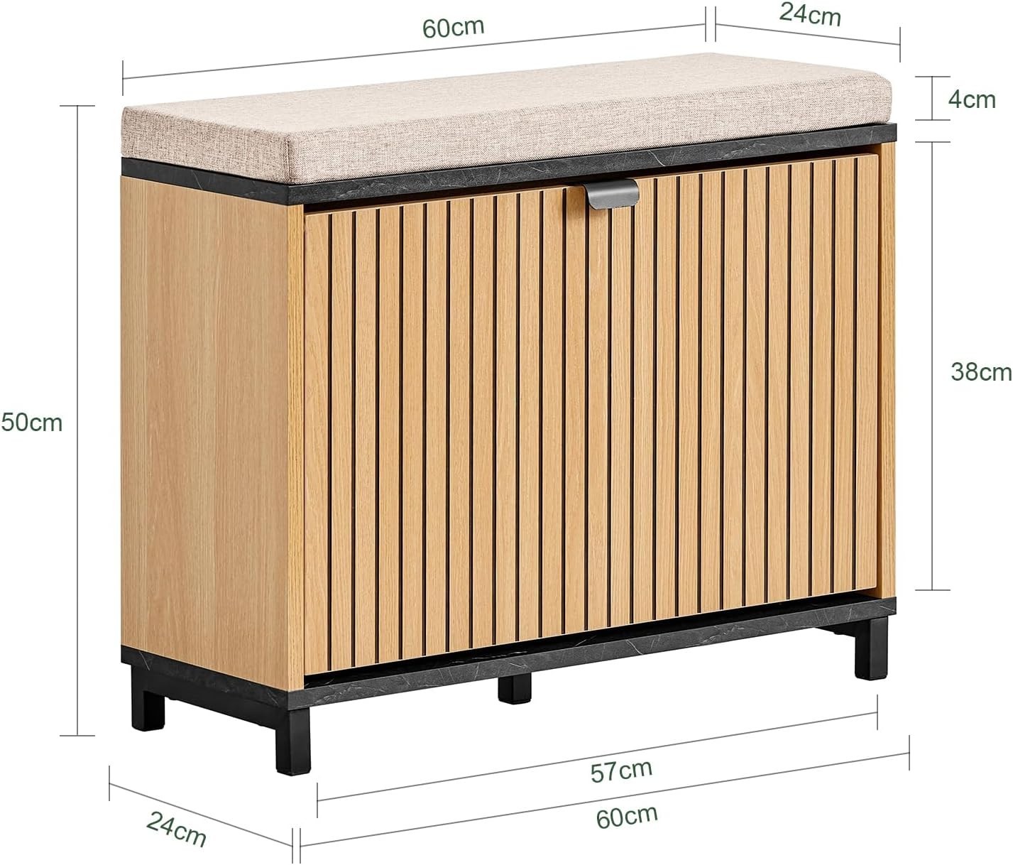Compact Shoe Storage Bench with Padded Seat – Flip-Drawer Entryway Rack