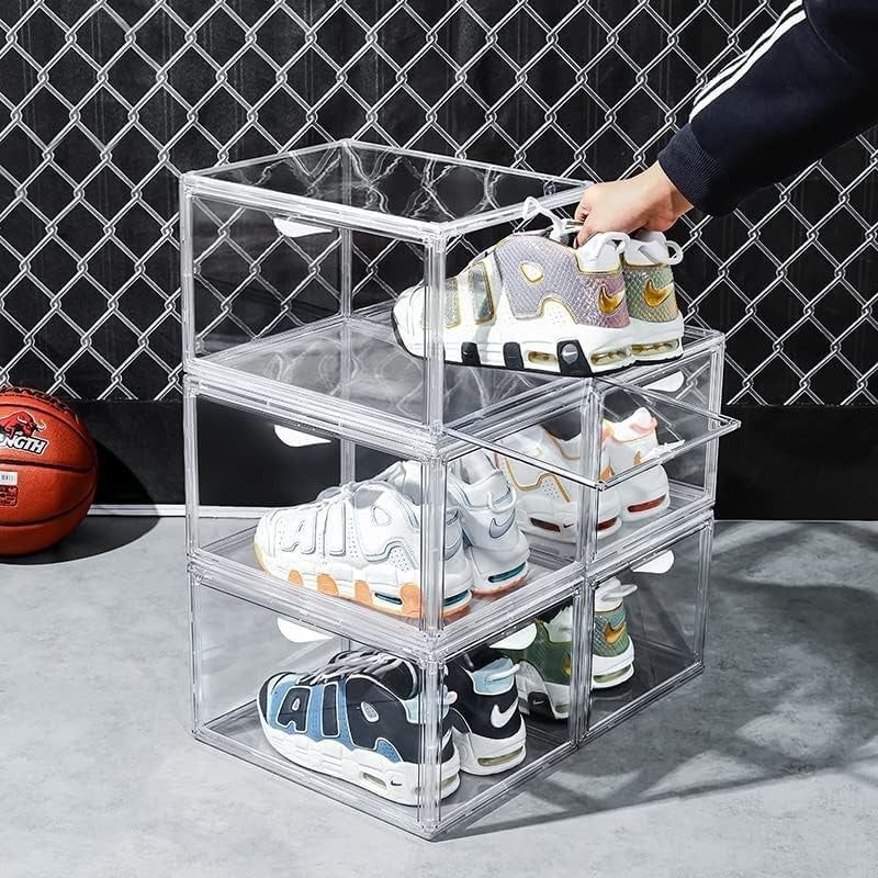 Clear Stackable Shoe Storage Boxes with Magnetic Doors – 8 Pack Organizer