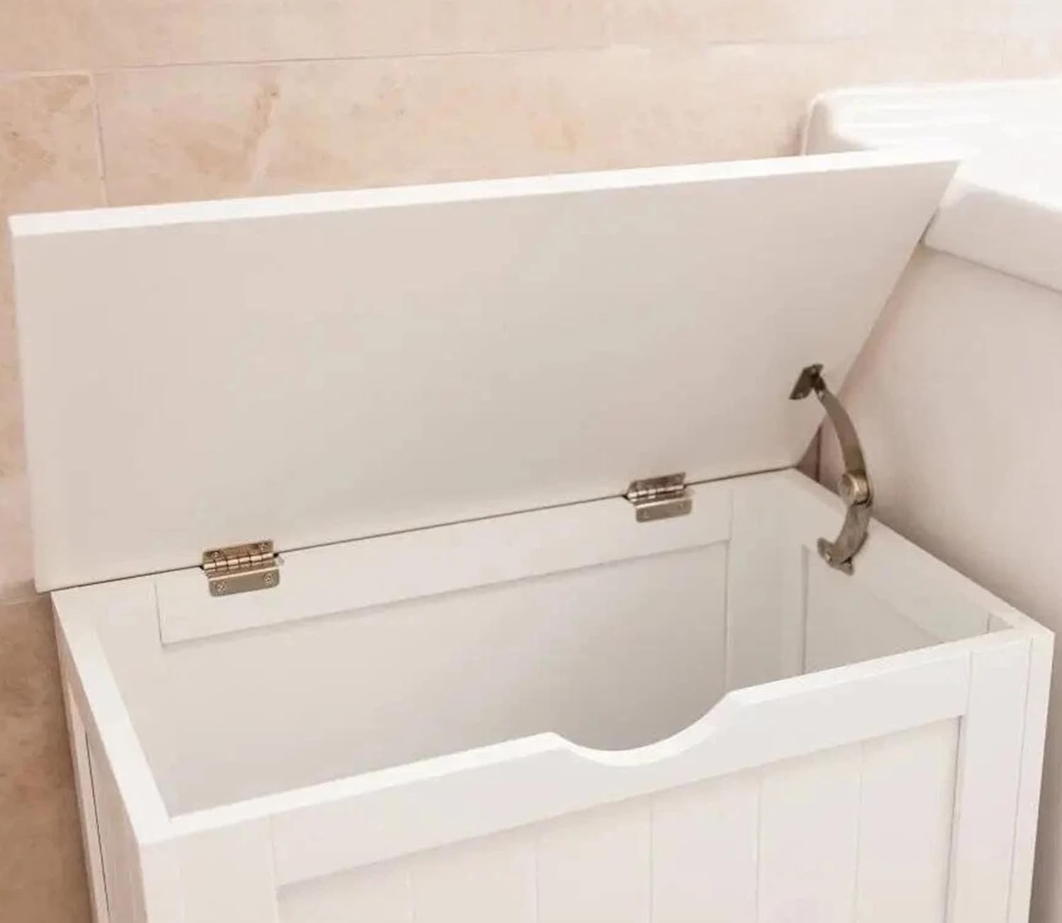 Laundry Hamper Cabinet Wooden Storage Chest with Lid White Bathroom Unit