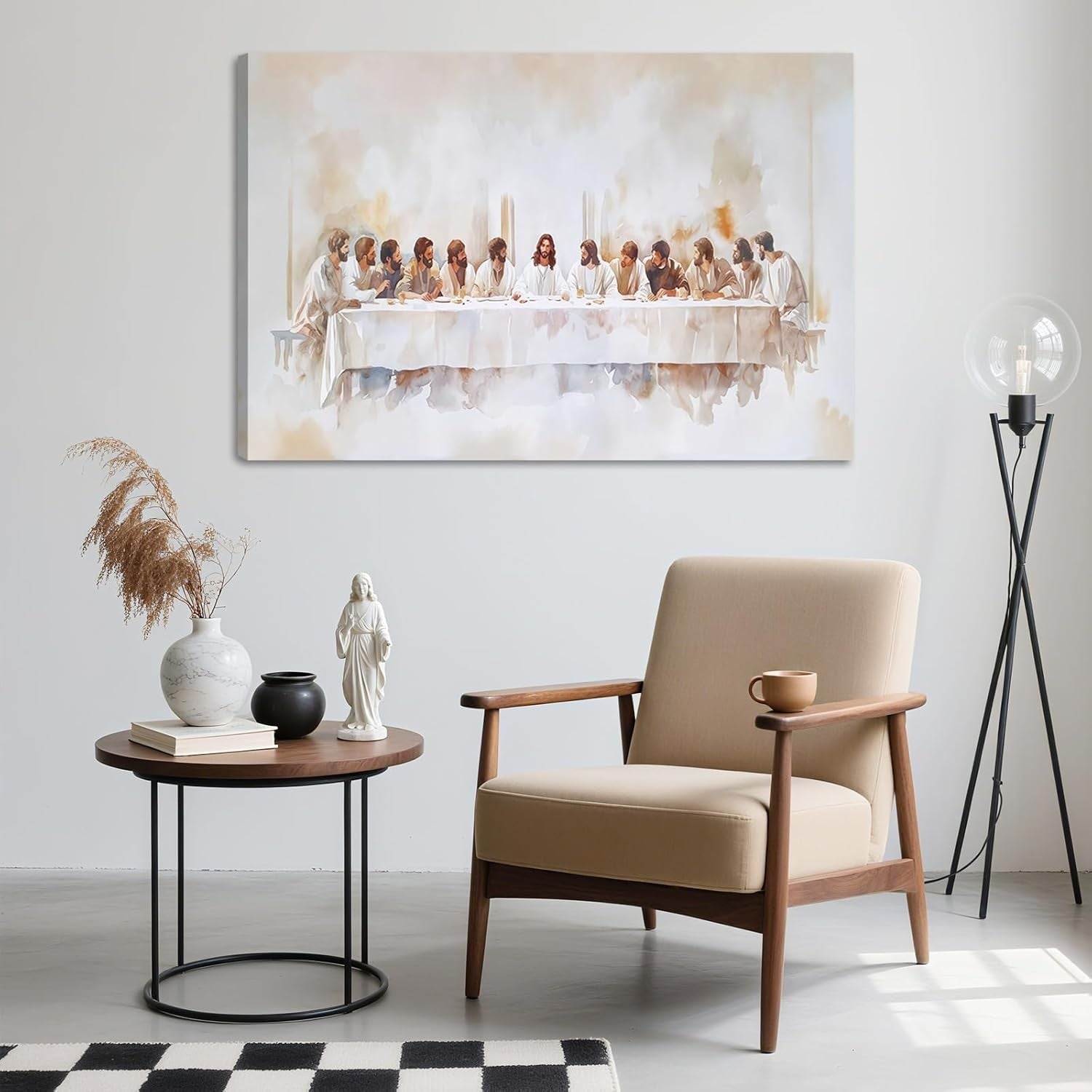 Christian Last Supper Canvas Wall Art Framed Religious Decor 59x39cm