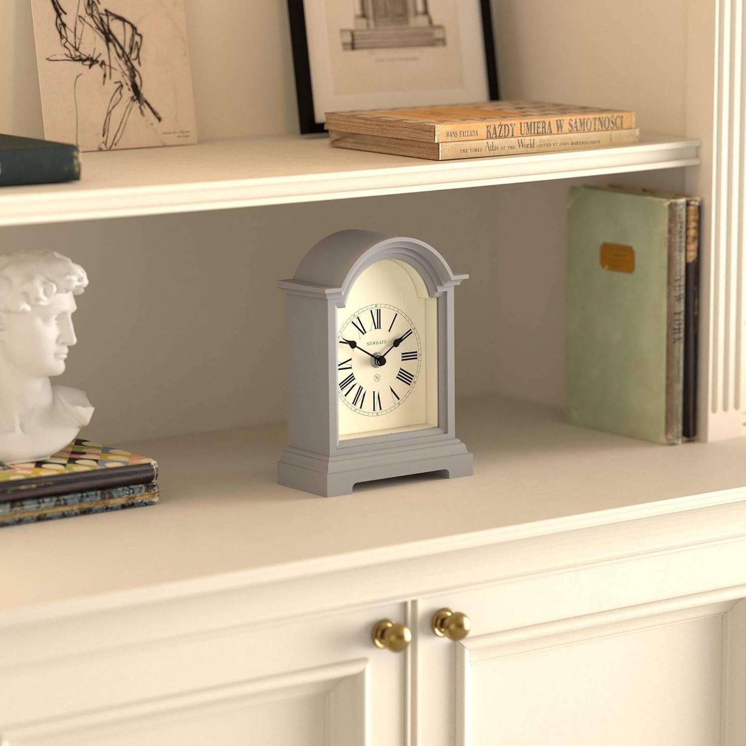 Mantel Clock Classic Arch Roman Numerals Silent Desk Shelf Clockwork Grey