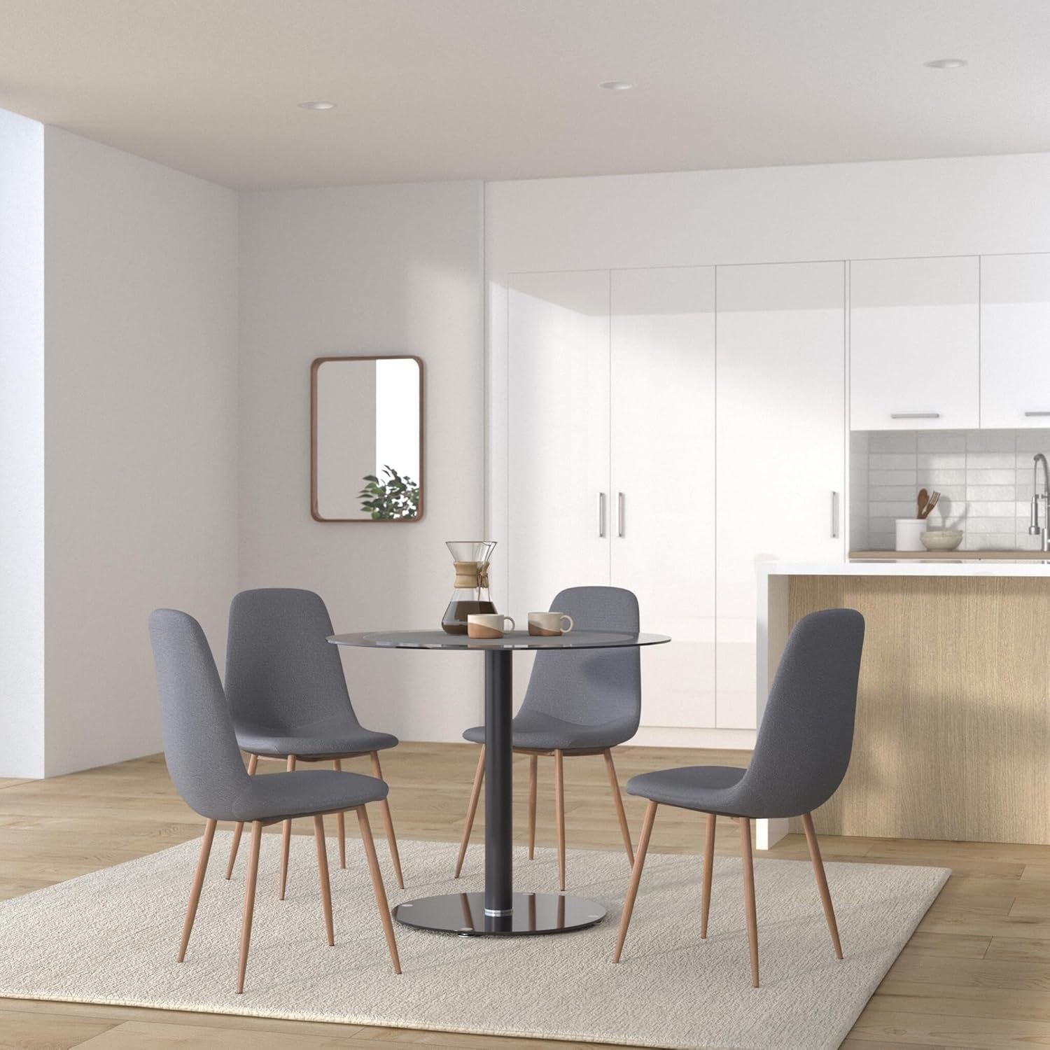 Round Glass Dining Table 90cm Black Tempered Metal Base Kitchen Table