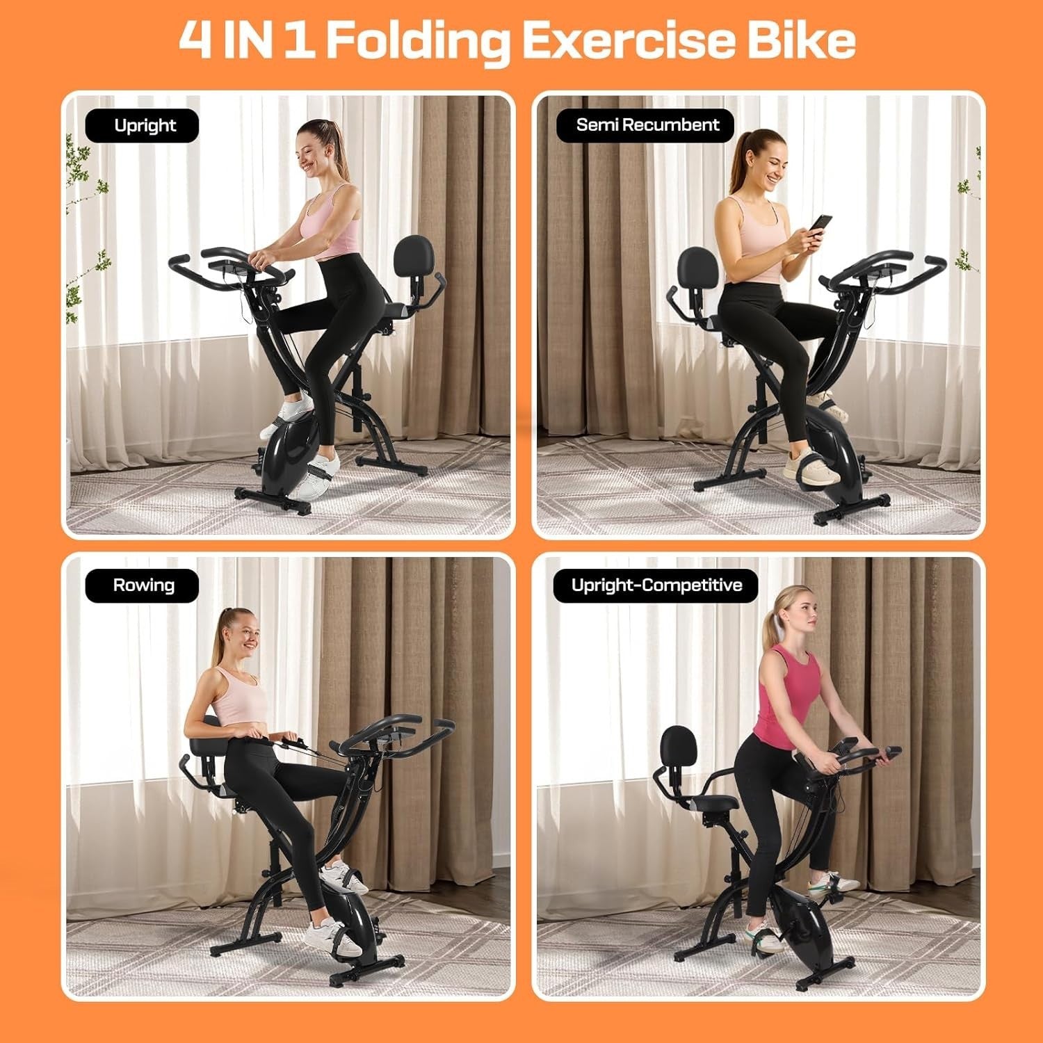 4-in-1 Folding Exercise Bike 8-Level Magnetic Resistance 330lb Capacity LCD