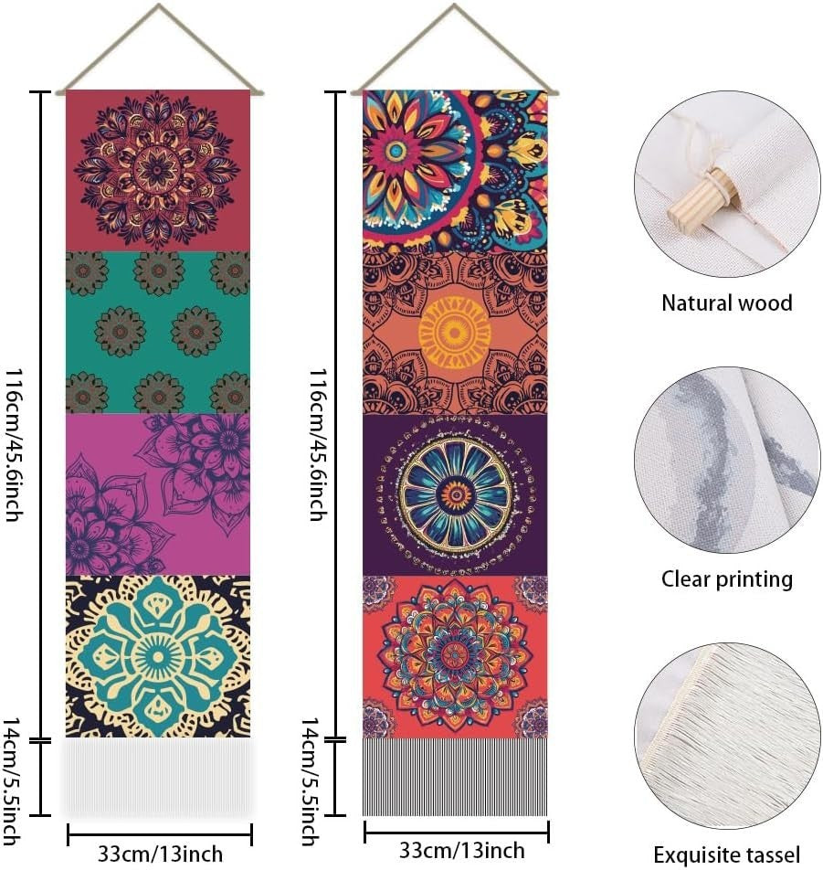 Boho Mandala Wall Hanging 2pcs 45.7x13in Vertical Tapestry Decor