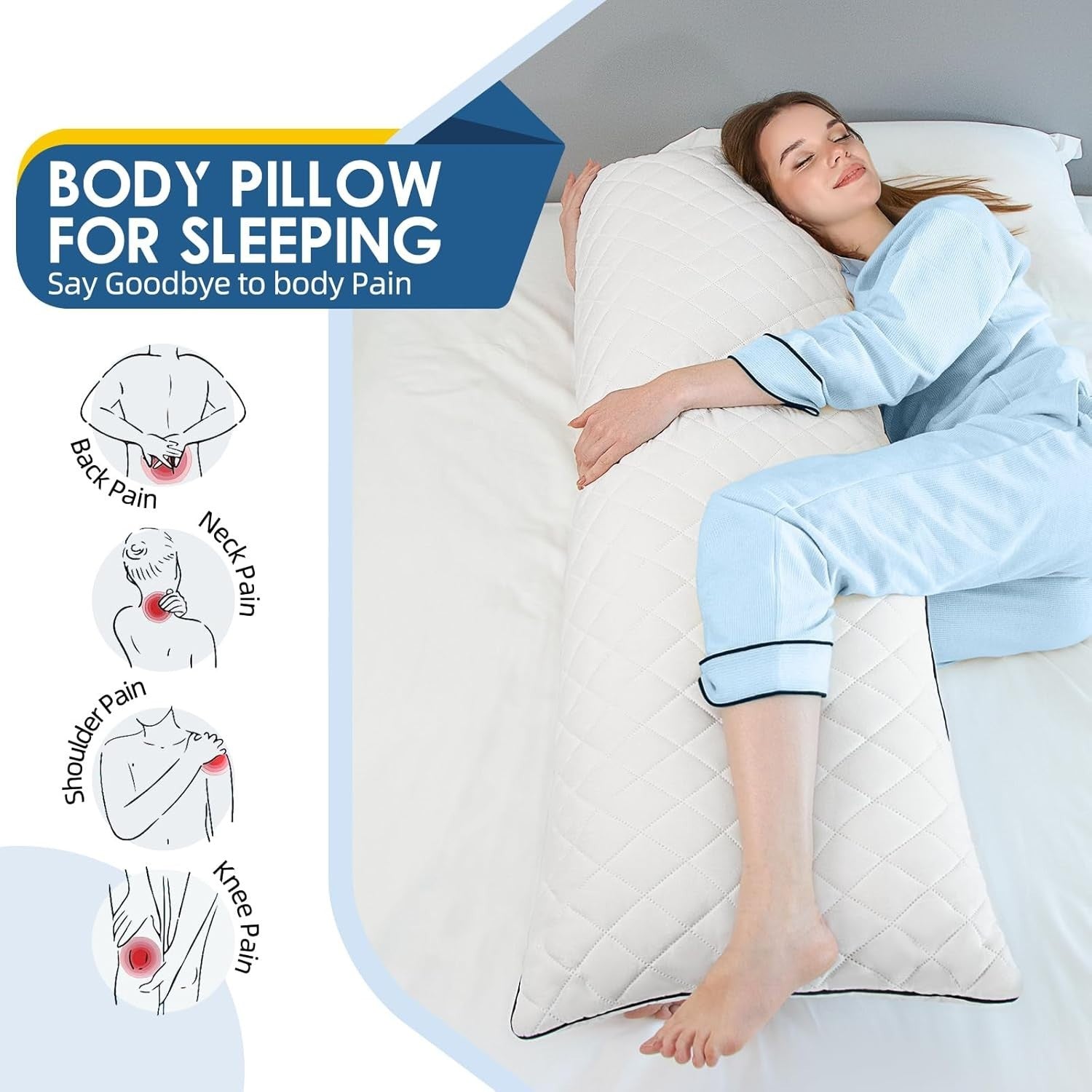 Memory Foam Body Pillow 20x60 Firm Full Support for Side Sleepers