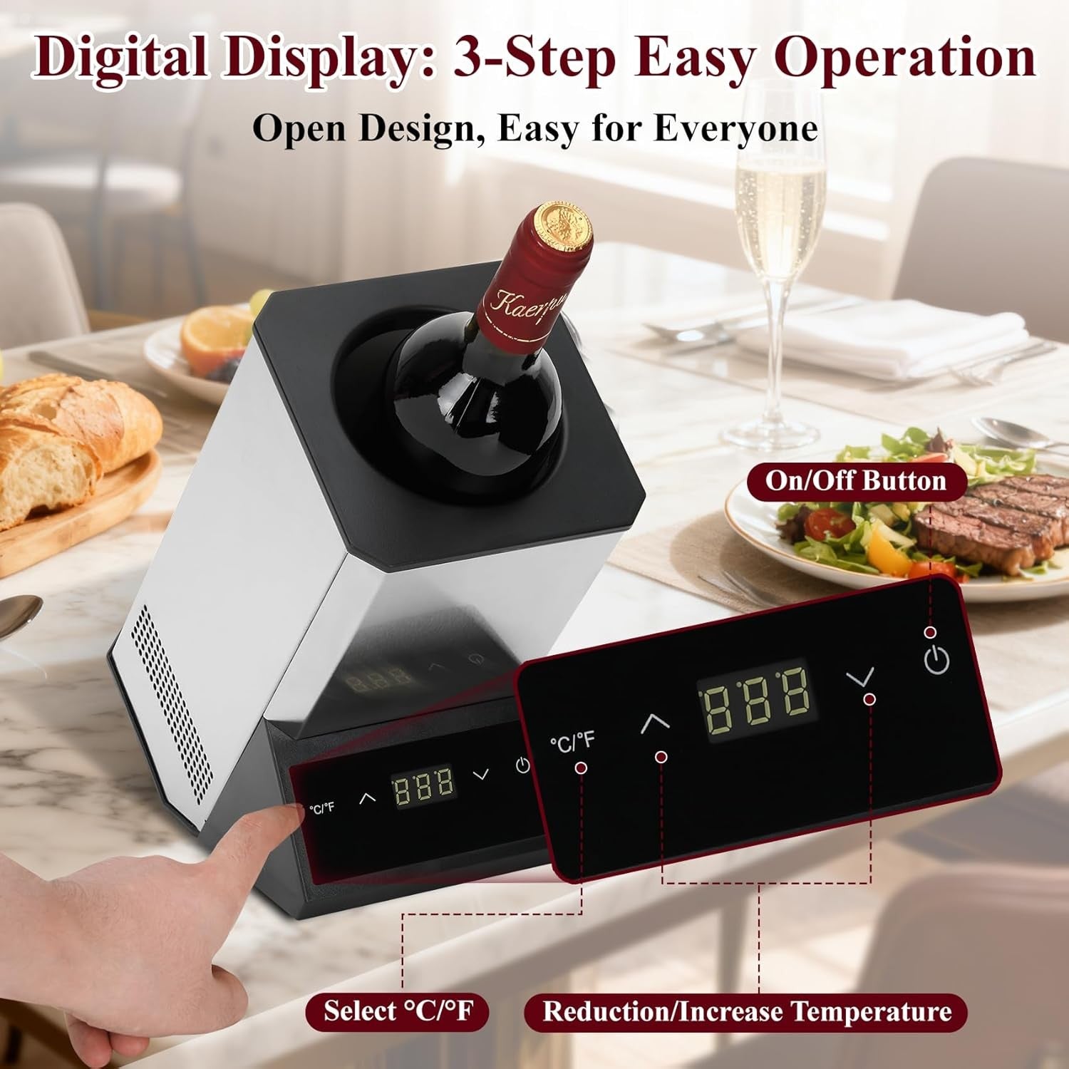 Electric Wine Chiller Single Bottle Iceless Touch Control 750ml Cooler