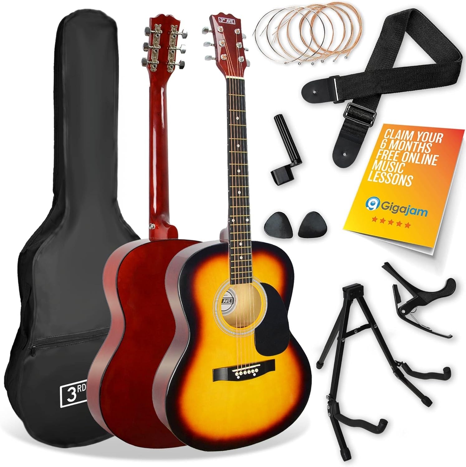 Full Size 4/4 Acoustic Guitar Starter Pack with Stand Sunburst