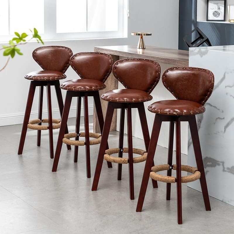 Swivel Bar Stools 2pcs Brown Faux Leather High Counter Kitchen Chairs