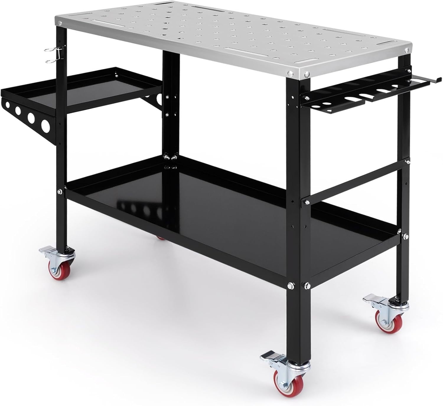 Heavy Duty Welding Table on Wheels 36x18 580kg Workbench Tool Rack Fixture Holes