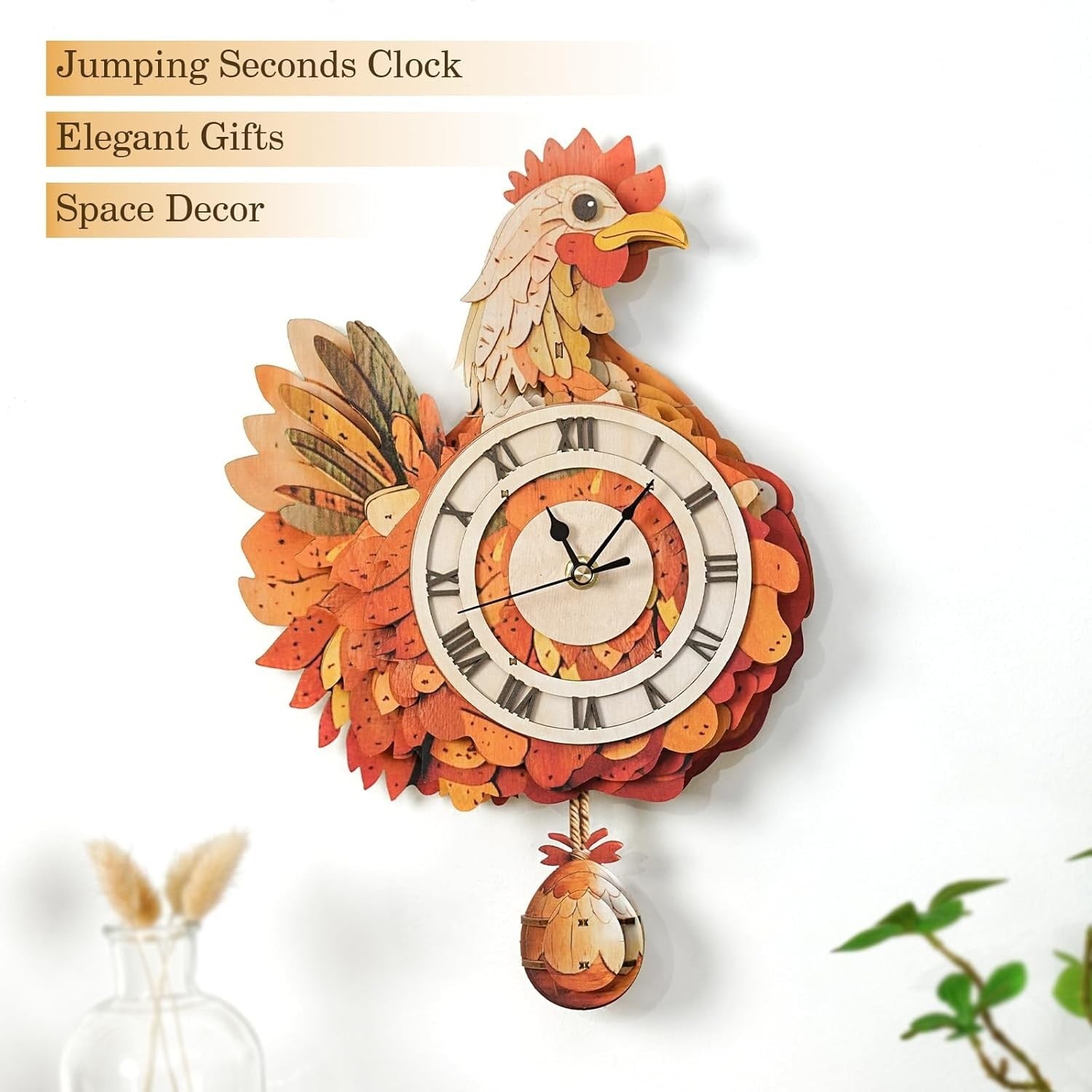 3D Wooden Cackling Wall Clock Puzzle, Precision Craft, Fun Home Decor