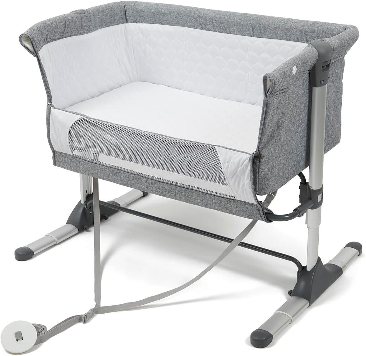Bedside Baby Co-Sleeper Cot Adjustable Height Crib with Mattress Grey