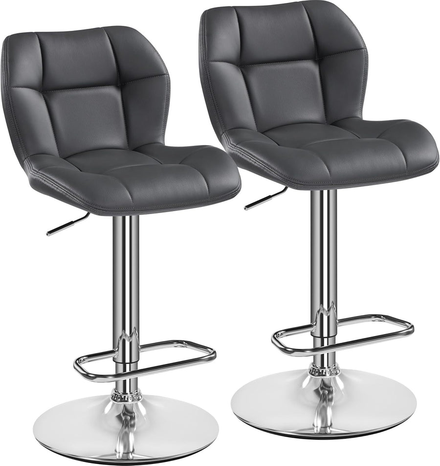 Adjustable PU Leather Bar Stools Set of 2 – Swivel Counter Chairs