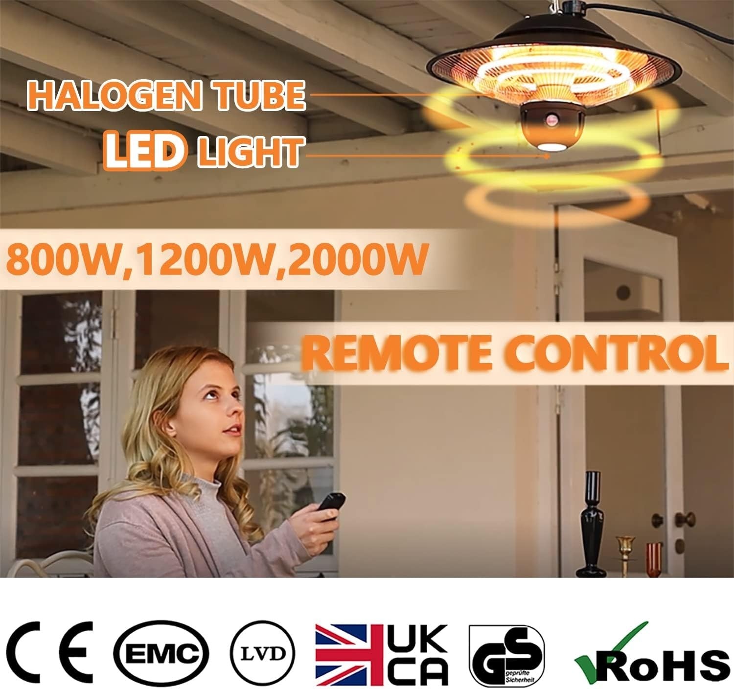Ceiling Mounted Infrared Patio Heater 2000W Fast Heat Outdoor Indoor Use