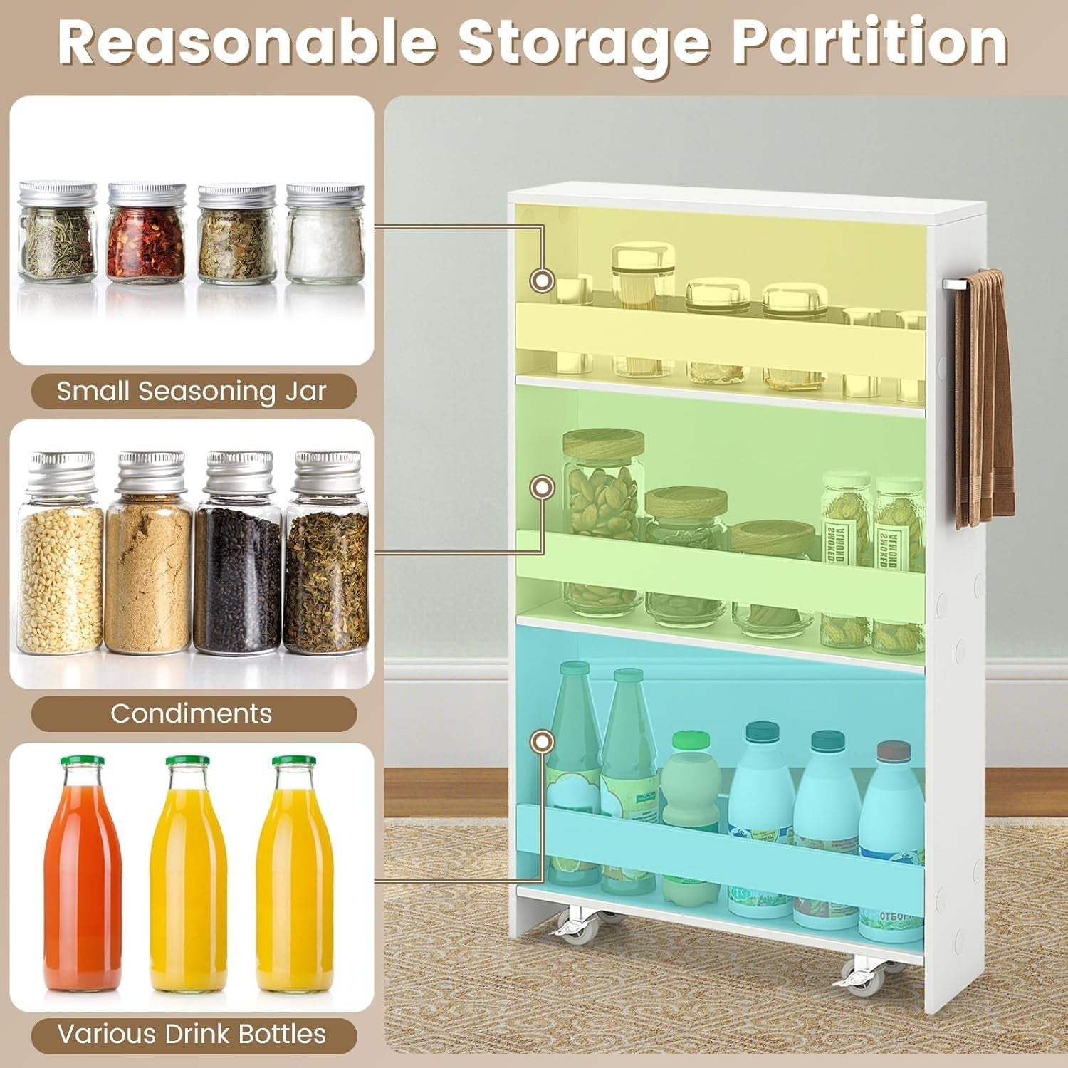 4 Tier Slim Storage Trolley Rolling Cart Narrow Kitchen Organizer White