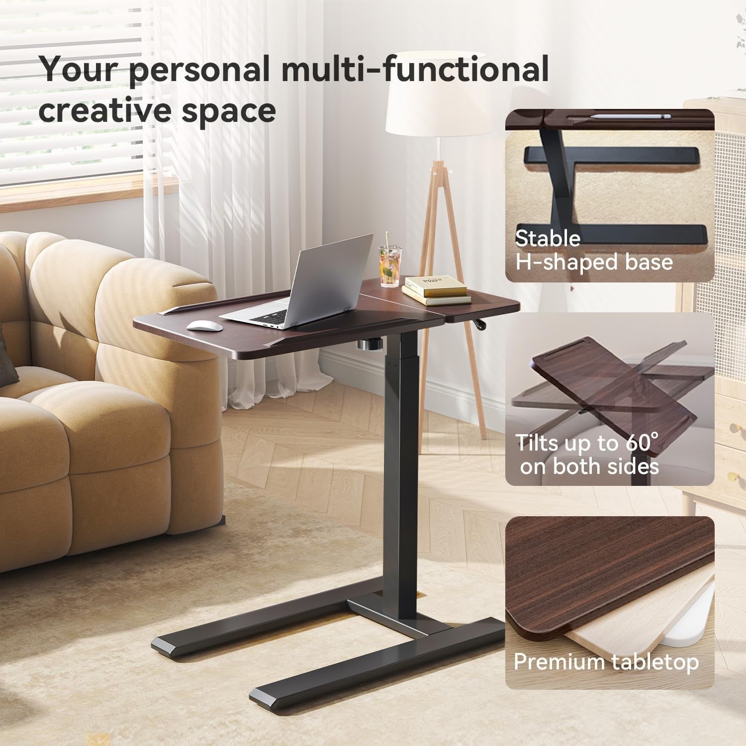 Overbed Table Height & Tilt Adjustable Laptop Desk with Wheels White