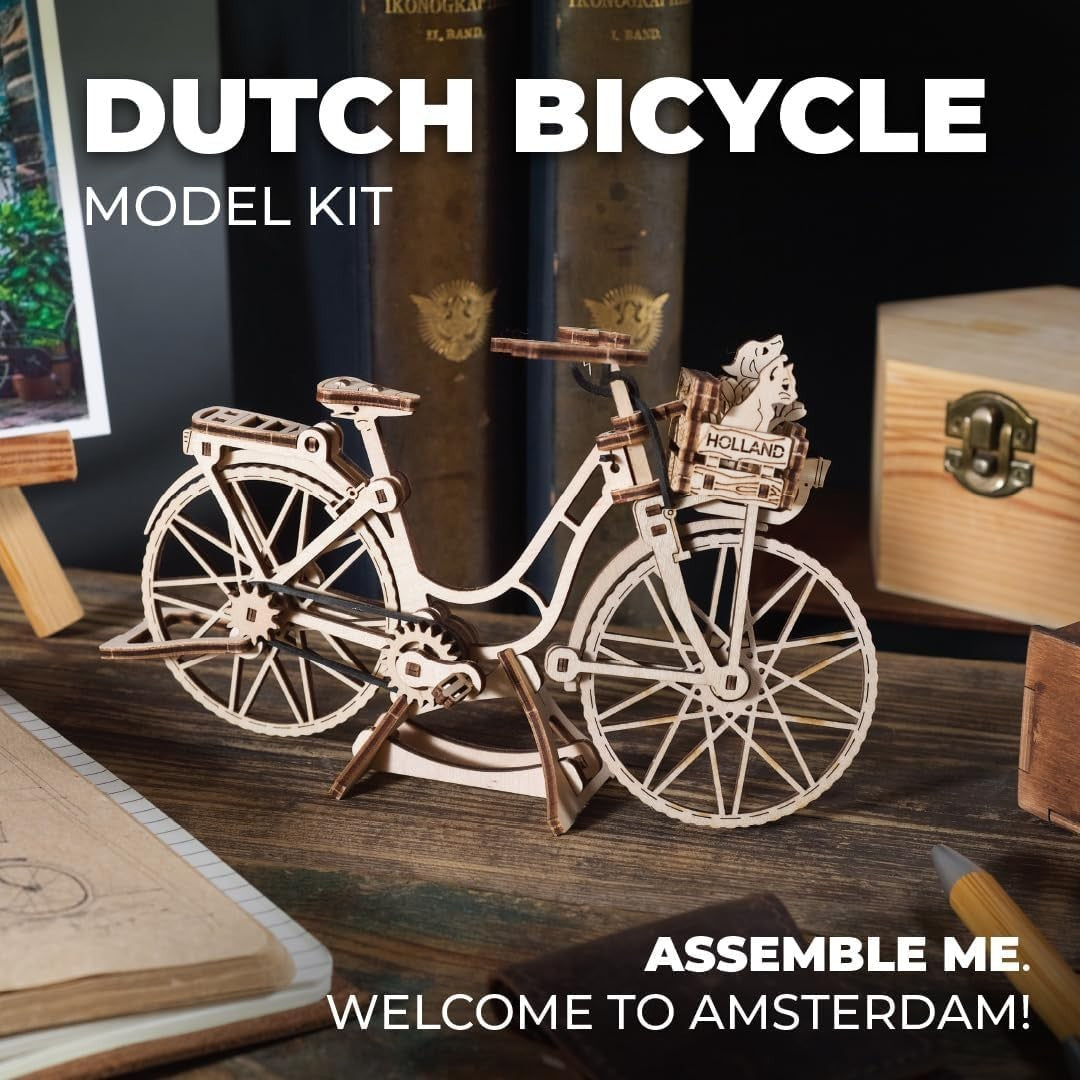 3D Wooden Bicycle Puzzle Kit with Moving Chain Drive & Realistic Pedals