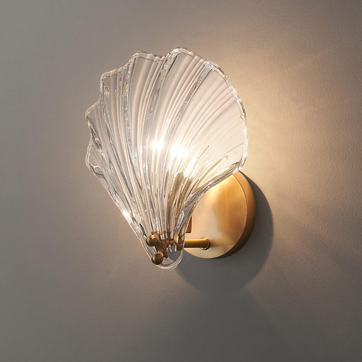 Modern Shell Glass Wall Sconce Light, Elegant LED Lamp for Bedroom Bath