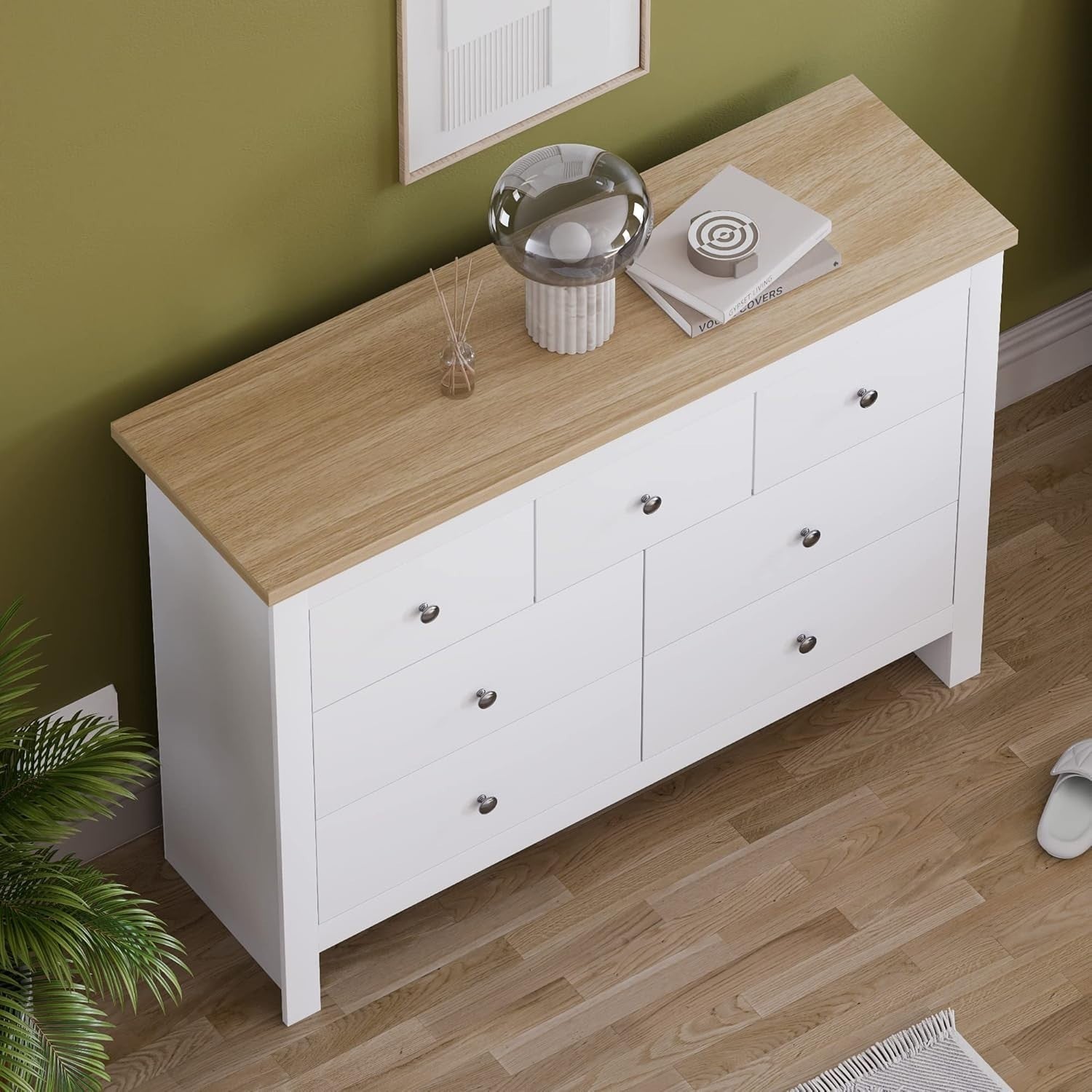 White 7-Drawer Wall-Mount Chest Modern Storage Cabinet Bedroom Organizer