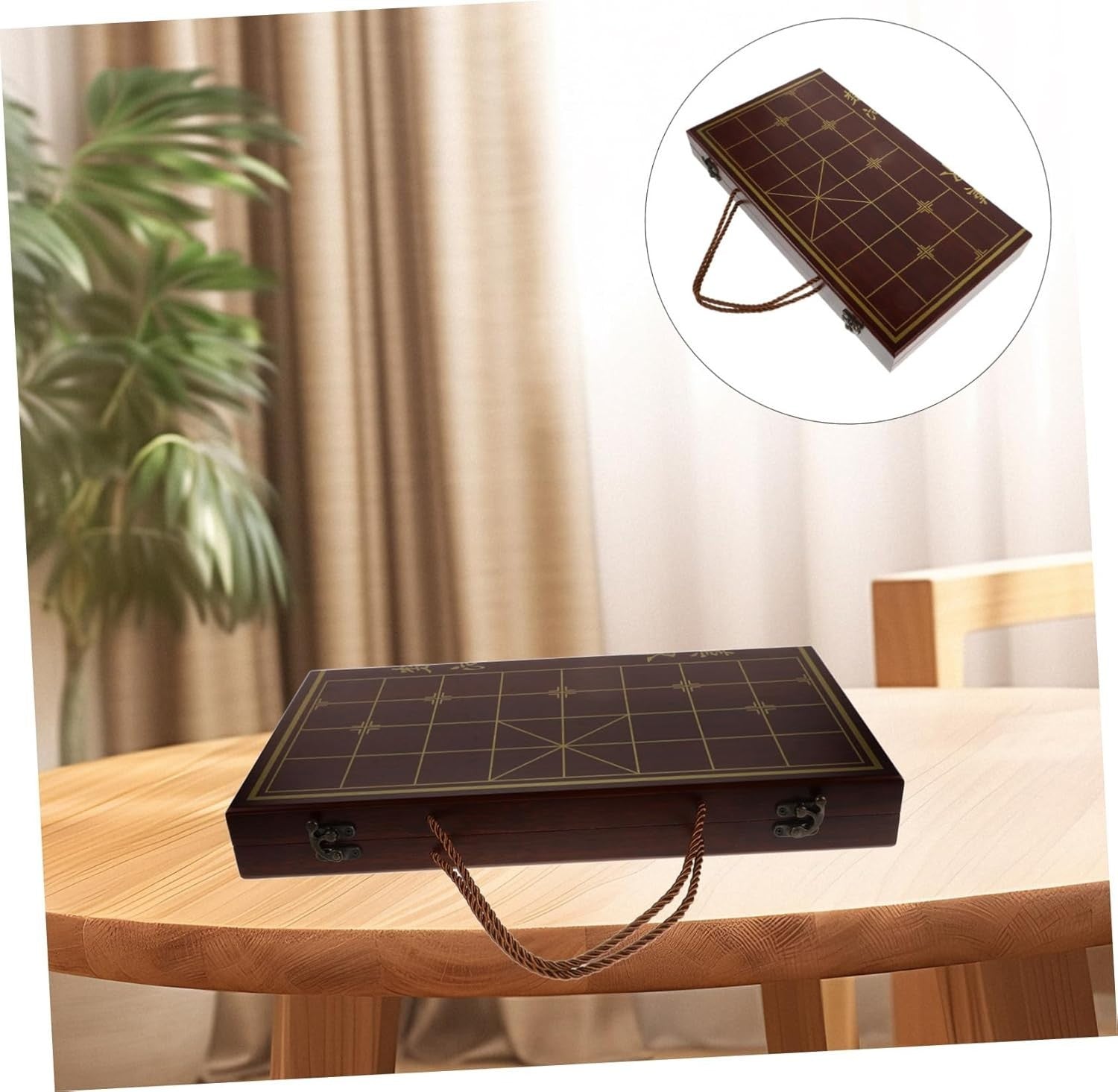 Portable Wooden Xiangqi Chess Board With Storage Box Travel Game