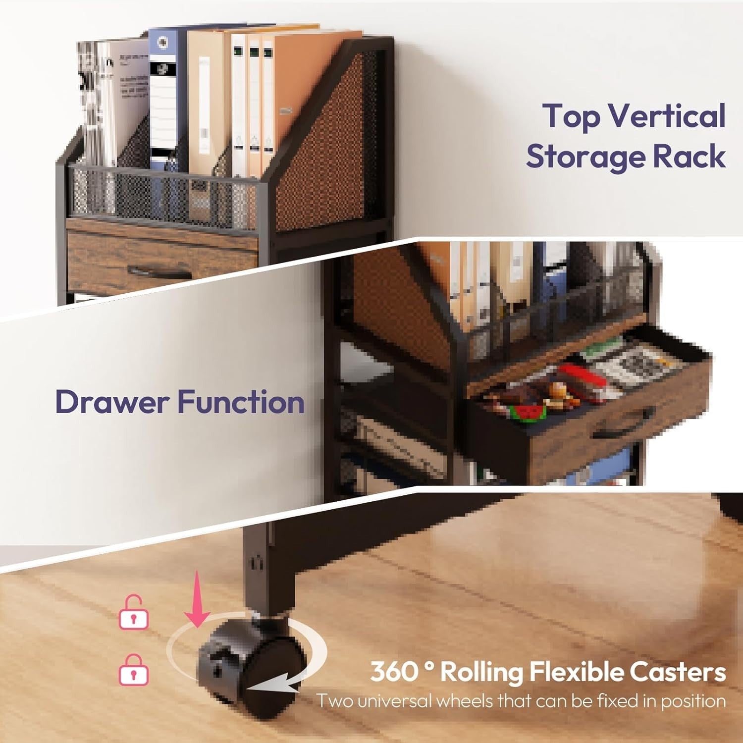 9 Tier Rolling File Cart Office Organizer Desk Storage with Drawer