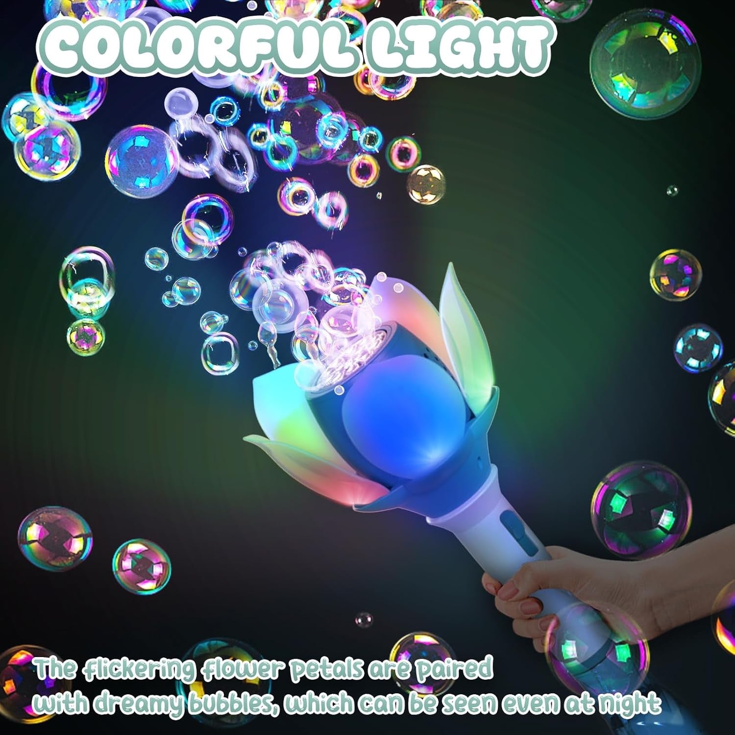 Lotus Bubble Wand for Kids LED Rechargeable Bubble Machine Blue