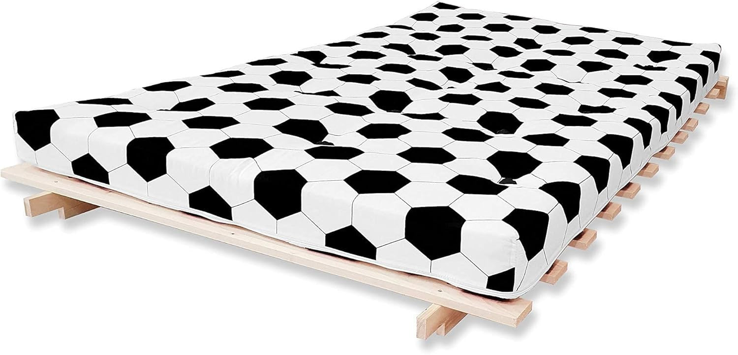 Foldable Futon Mattress Guest Football Black Sofa Double 3 Seater Foam 135x190cm