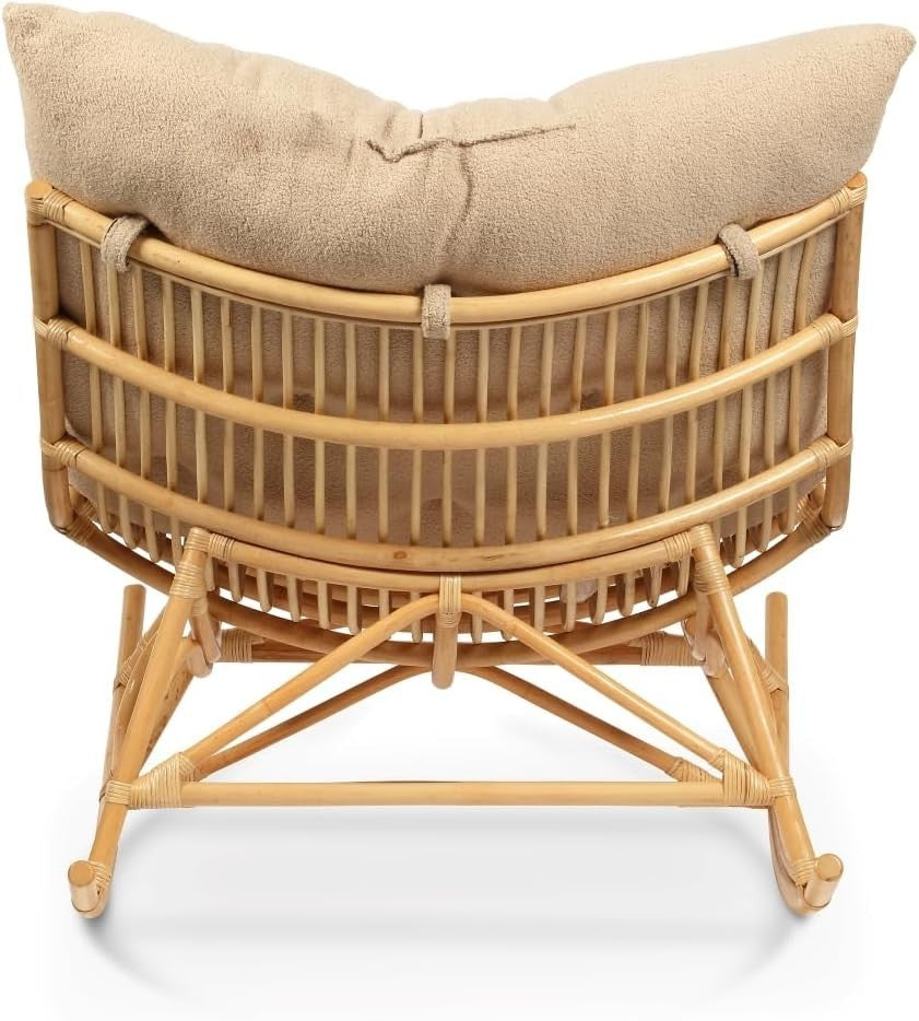 Rocking Papasan Chair Indoor Rattan Moon Chair with Cushion Adjustable Base