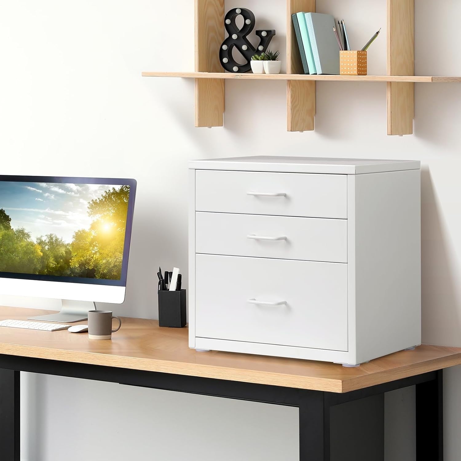 Desktop A4 File Cabinet 3 Drawer Metal Office Storage Organizer Unit