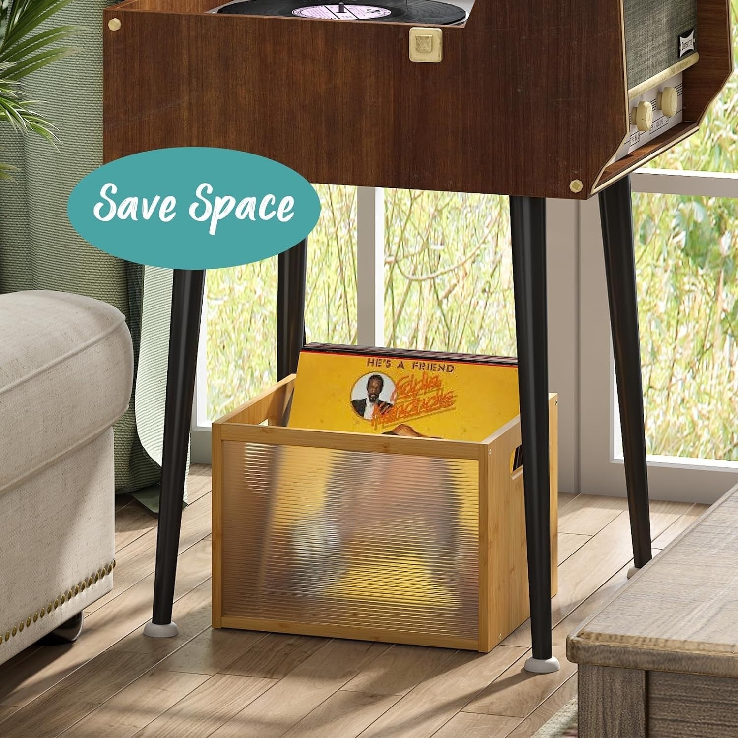 Vinyl Record Storage Holder Bamboo Magazine Book File Desk Organizer