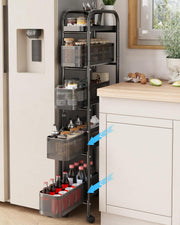 Slim Kitchen Storage Trolley 5 Tier Pull Out Drawers on Wheels Narrow Cart