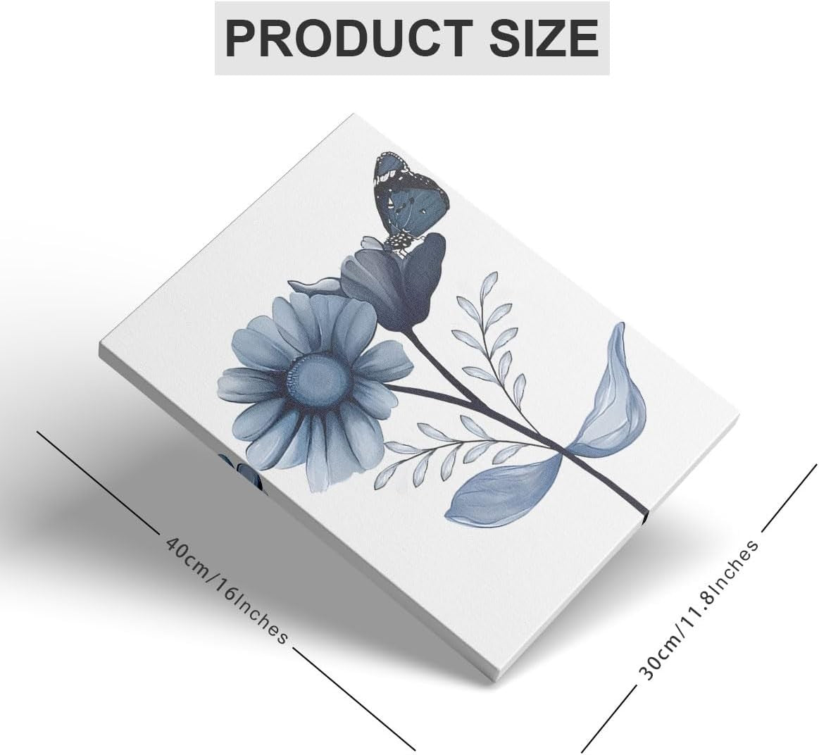 Blue Floral Wall Art Set of 3 Framed Canvas Prints 30x40cm Decor