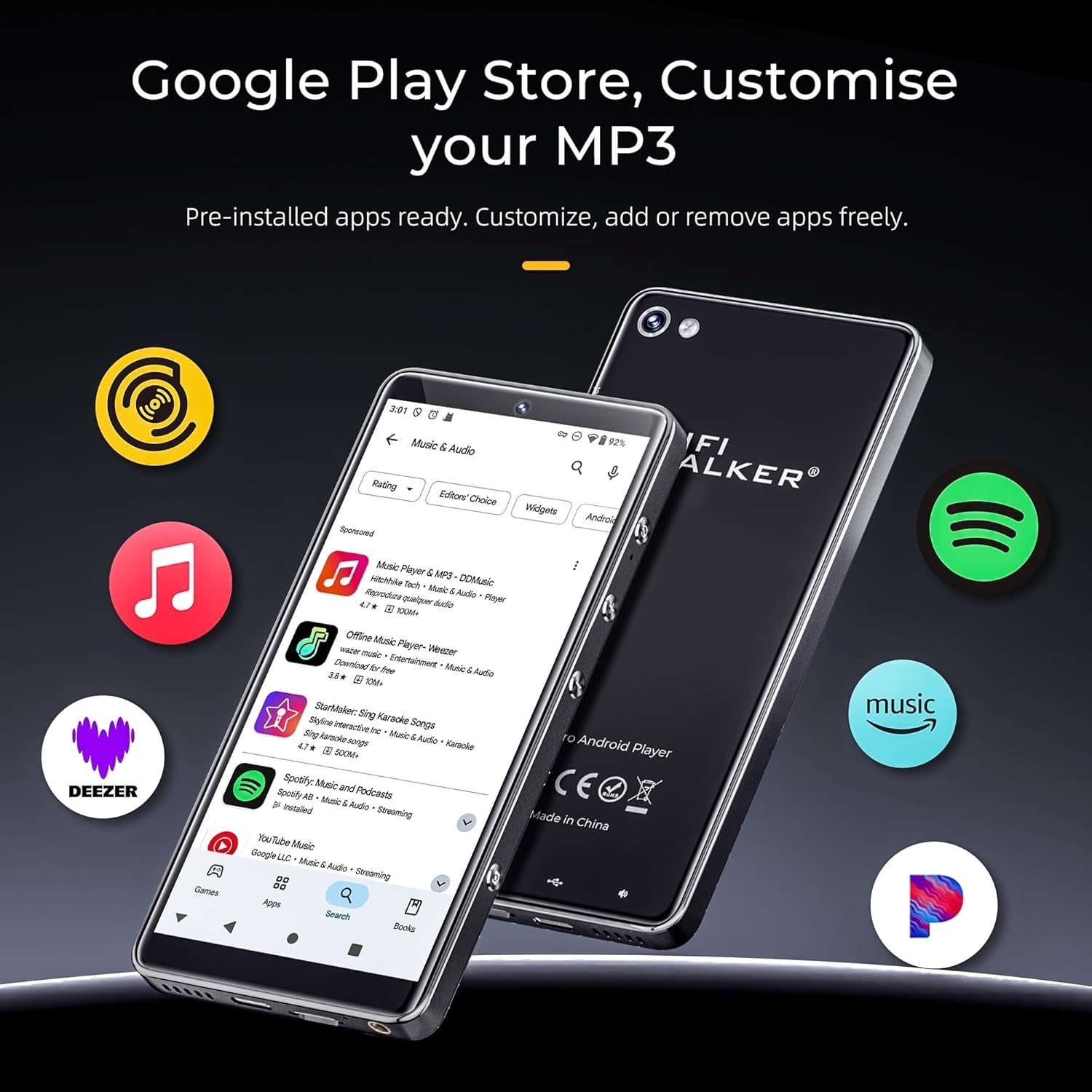 Smart MP3 Player 5" Touch Screen HiFi Bluetooth WiFi Camera 128GB Android 13