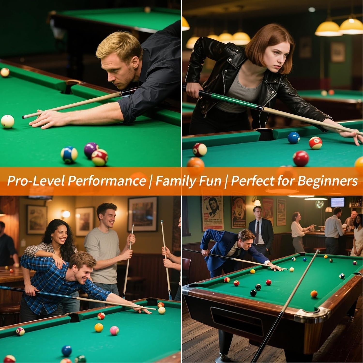 58" Pool Cue Set 18–21oz Maple Billiard Sticks 13mm Non-Slip Grip