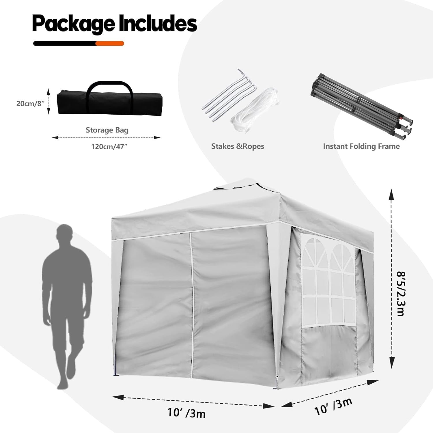 3x3M White Pop Up Gazebo With Removable Sides Waterproof Outdoor Tent