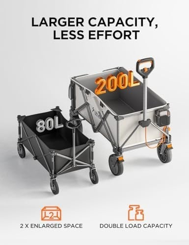 Electric Folding Wagon Trolley 200L 60KG All-Terrain Beach & Garden Cart
