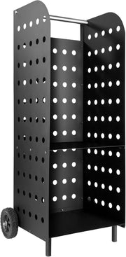 Firewood Log Holder with Wheels & Shelf – Indoor Outdoor Steel Rack 53x41x112cm
