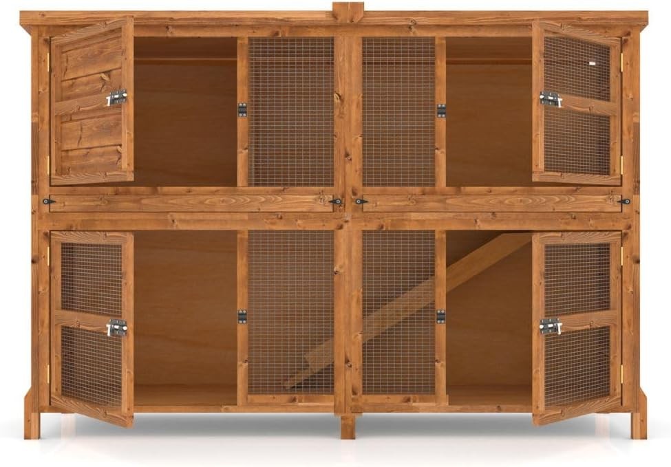 6ft Double Rabbit Hutch Large Outdoor Wooden Cage Multi Level Secure