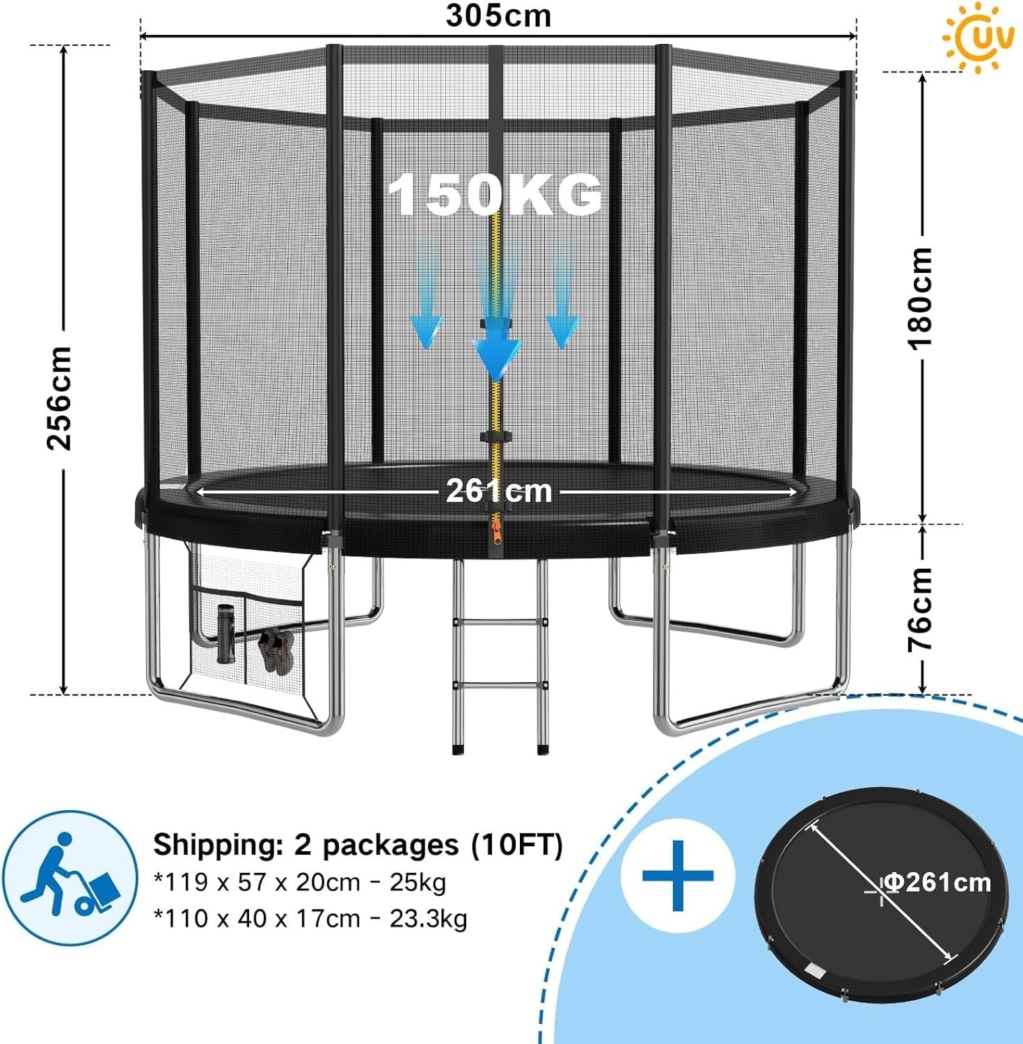 10FT Kids Garden Trampoline Safety Net Steel Frame Outdoor Play