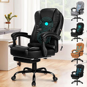 Grey Massage Office Chair Recliner Footrest Heated Ergonomic PU Leather