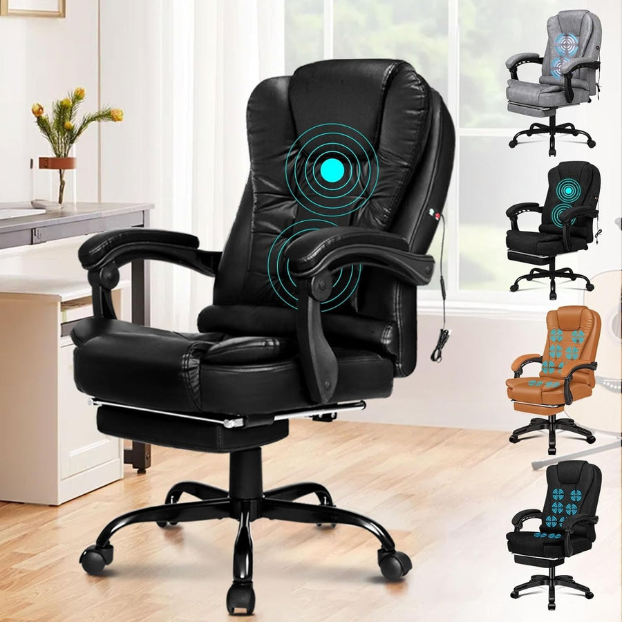 Grey Massage Office Chair Recliner Footrest Heated Ergonomic PU Leather