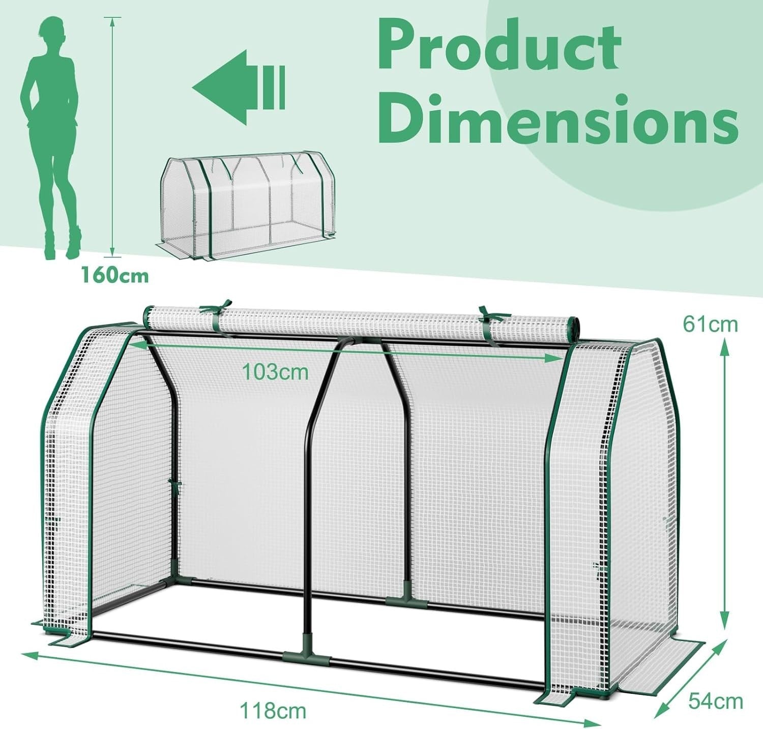 Mini Greenhouse Tunnel with PE Cover & Steel Frame for Plants Herbs Veg