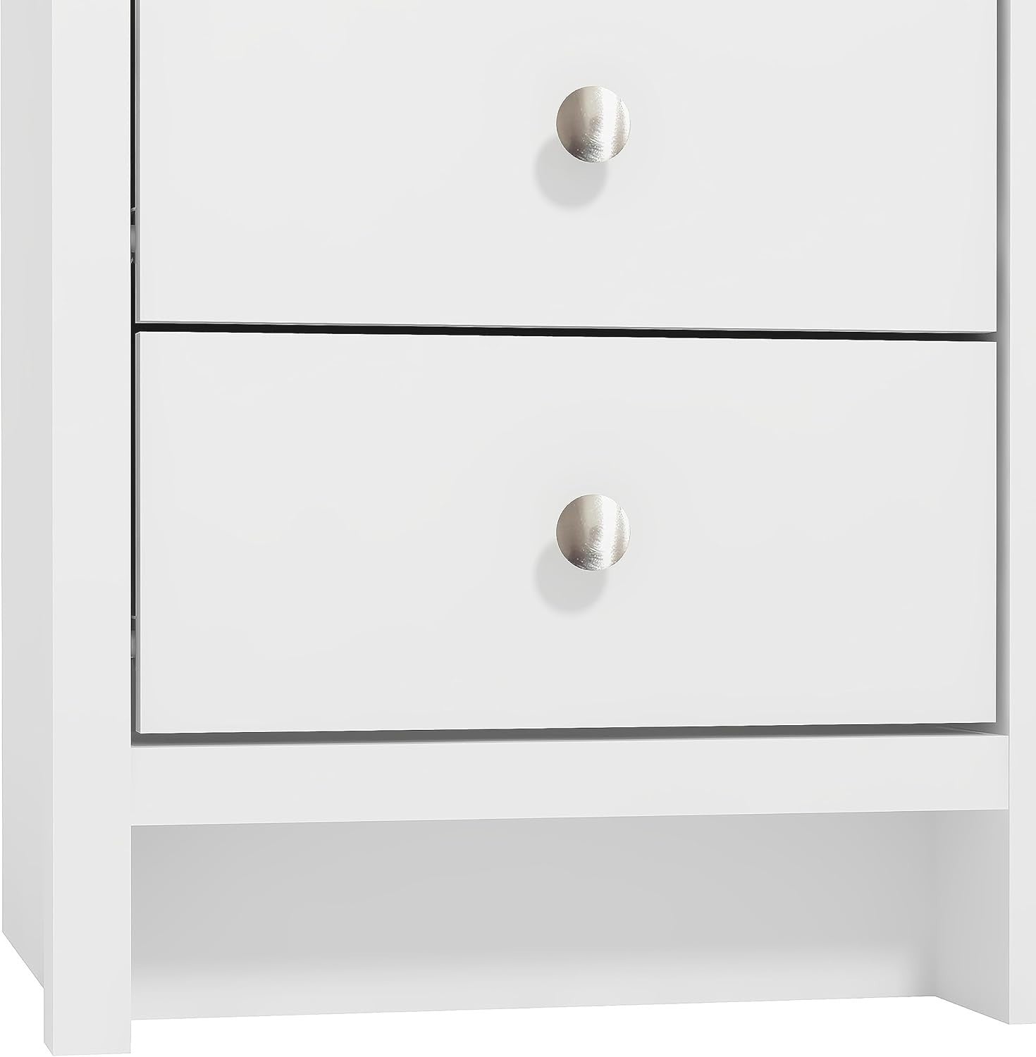 White 3 Drawer Bedside Table with Mirrored Panel, Modern Bedroom Cabinet 59x39cm
