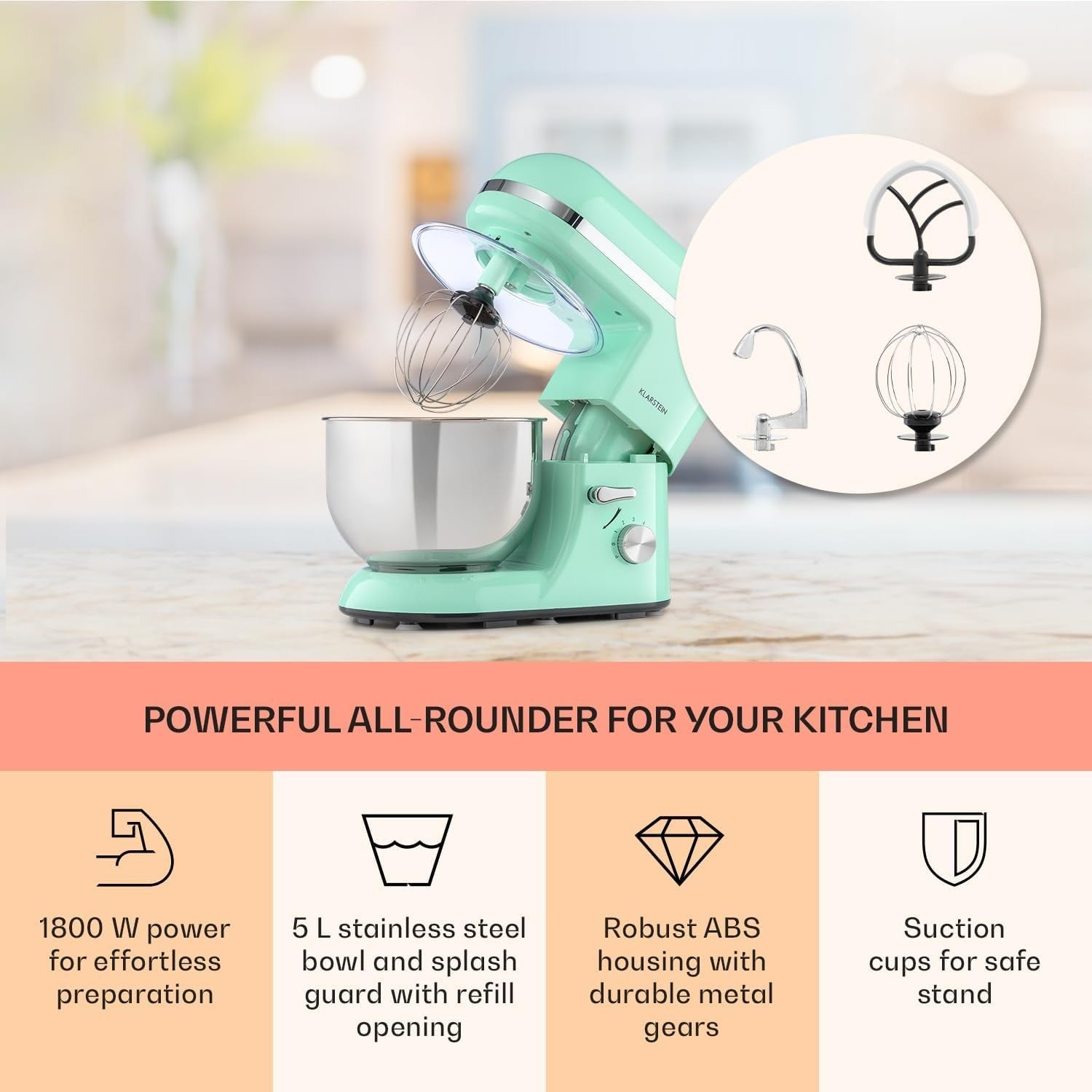 5L Stand Mixer 1800W Cake & Bread Maker 6 Speeds Planetary Rotation Green