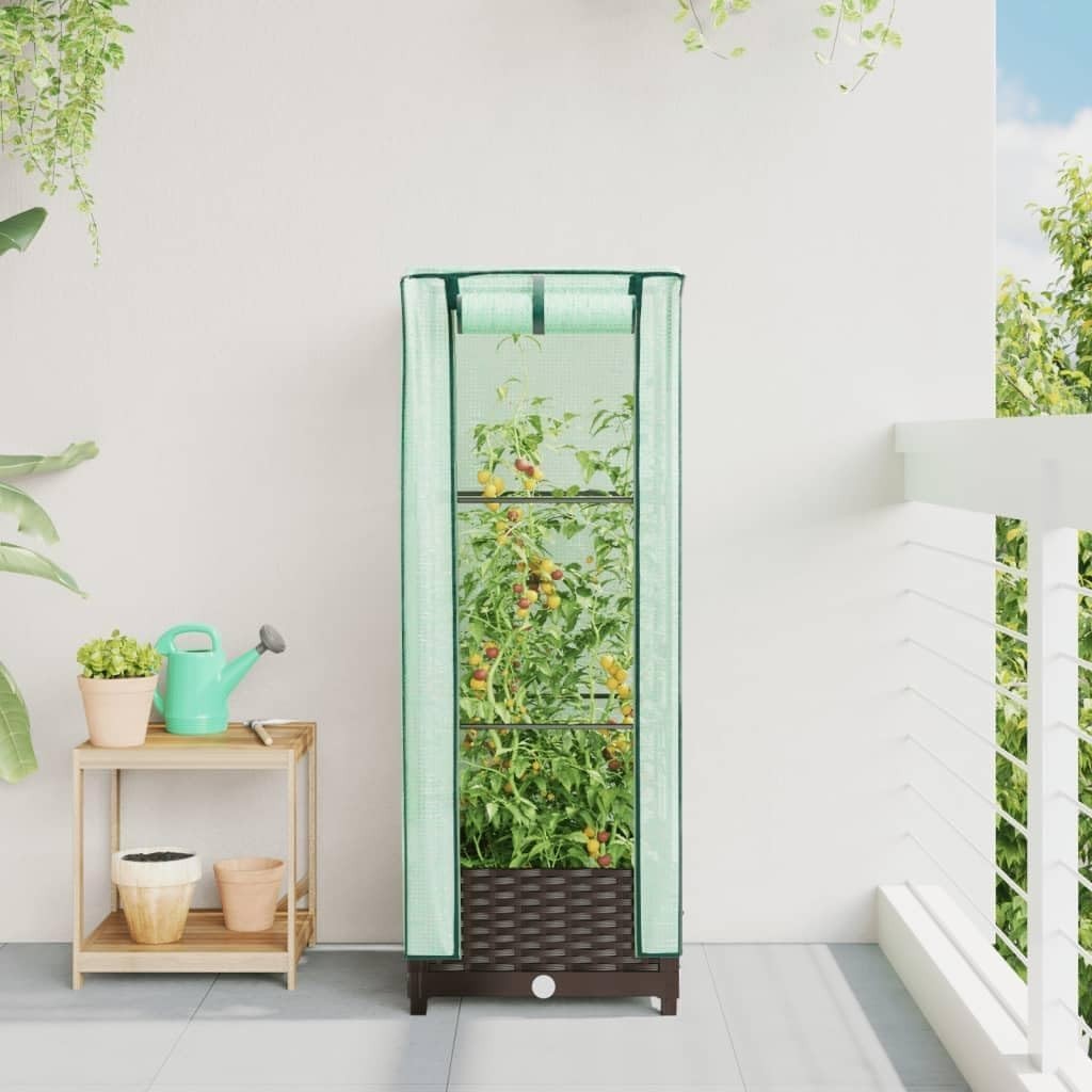 Outdoor Raised Garden Bed with Greenhouse Cover – Sturdy Rattan Look Planter Box