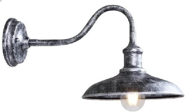Outdoor Swan Neck Wall Light – Silver Waterproof Lantern, E27 Bulb