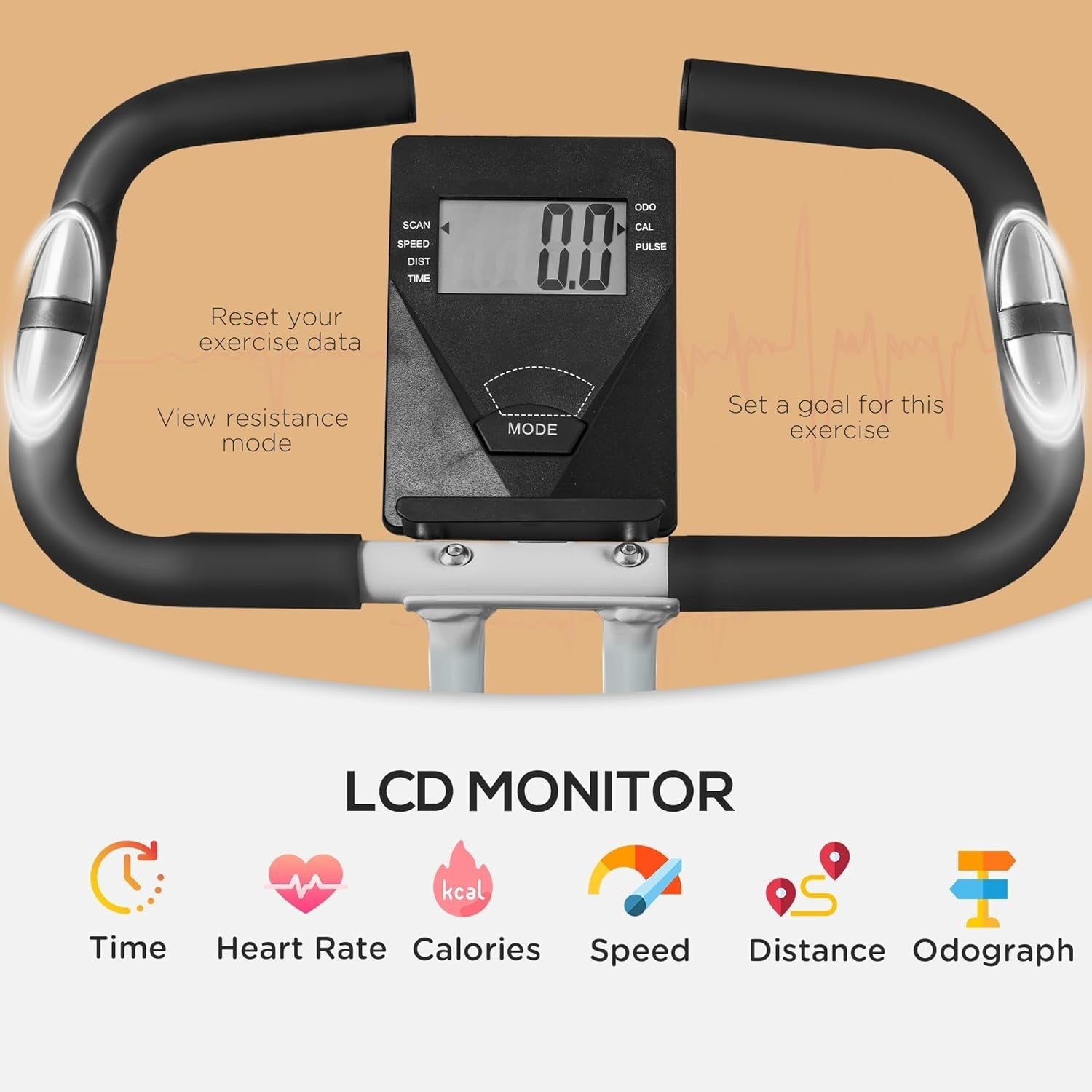 Foldable Magnetic Exercise Bike Quiet 8-Level Resistance LCD Pulse White