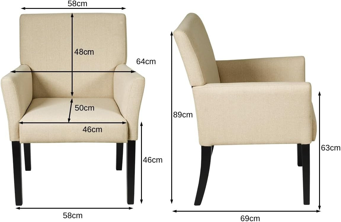 Beige Accent Armchair Linen Fabric Upholstered Wood Legs Chair