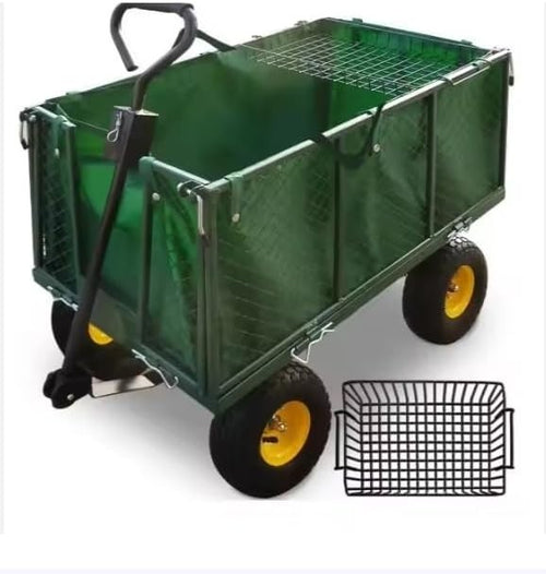 Heavy Duty 550kg Steel Garden Trolley Wagon with Removable Sides & Liner Green