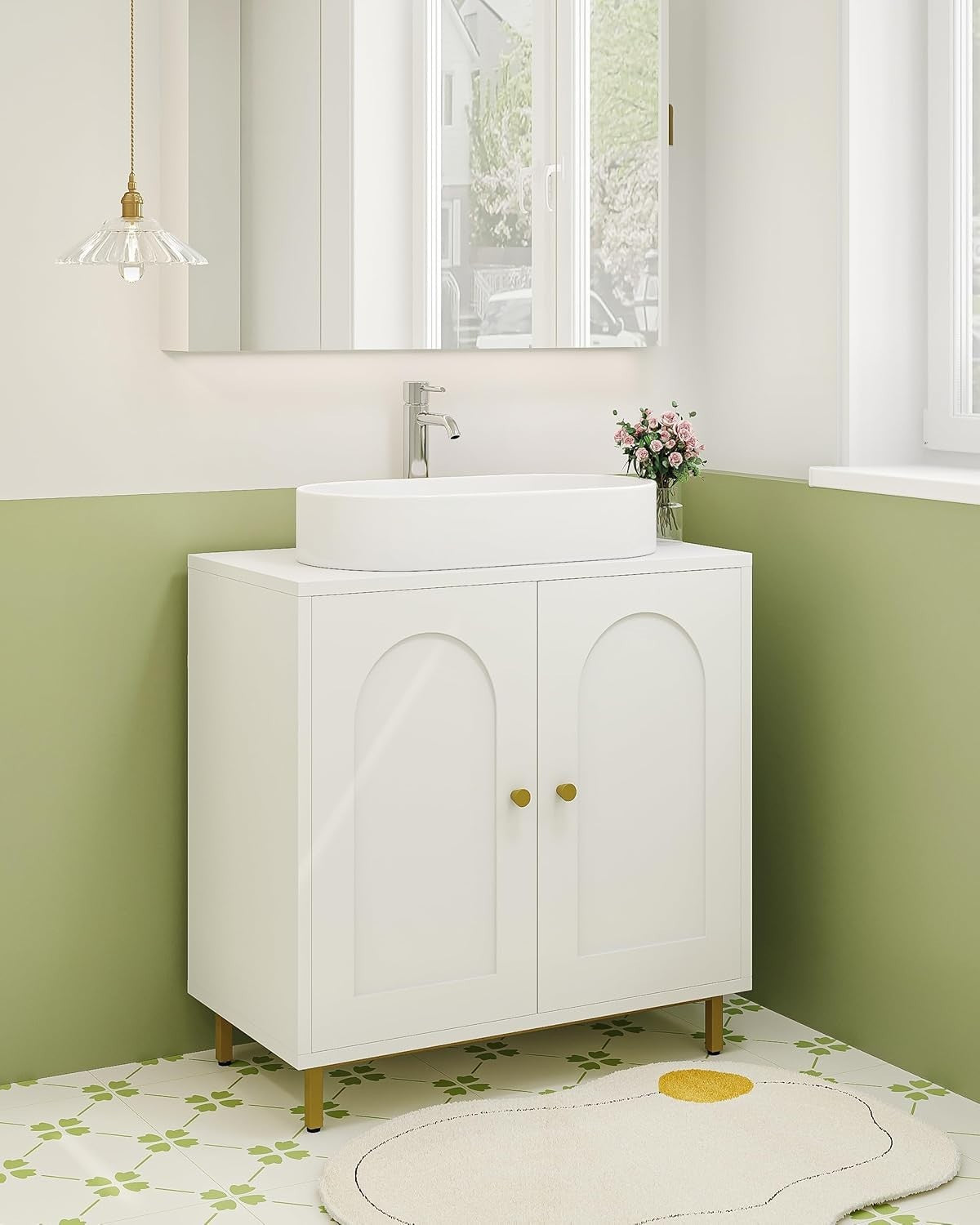 Luxury White Under Sink Cabinet with Shelf & Gold Legs – Bathroom Storage 63cm